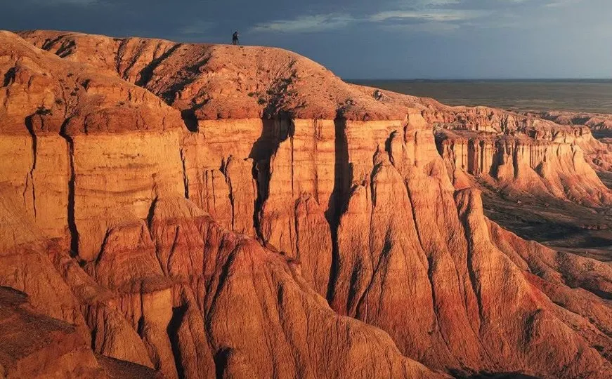 Layered red cliffs in the Gobi