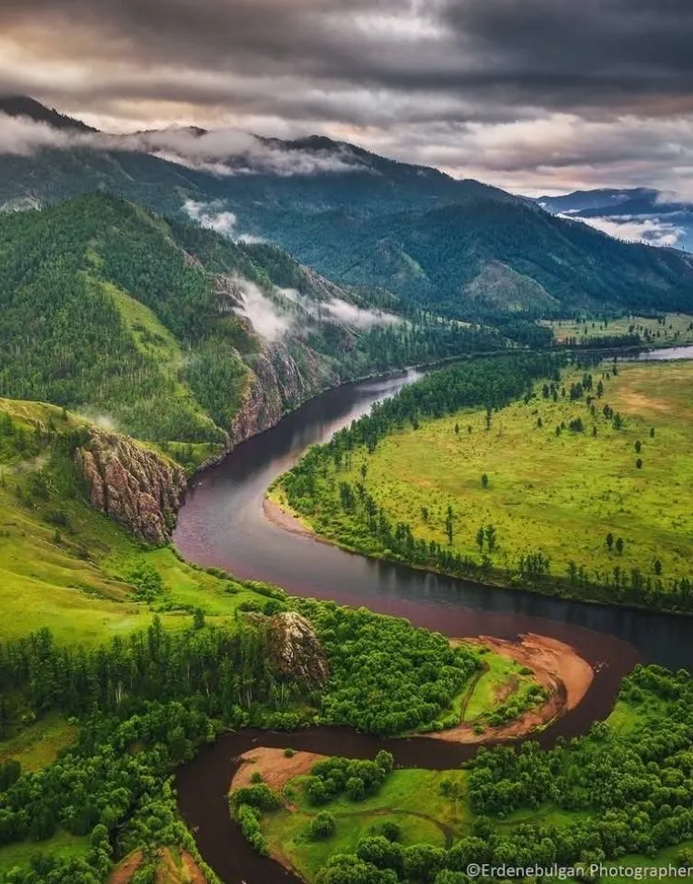 River winding through a green mountain valley